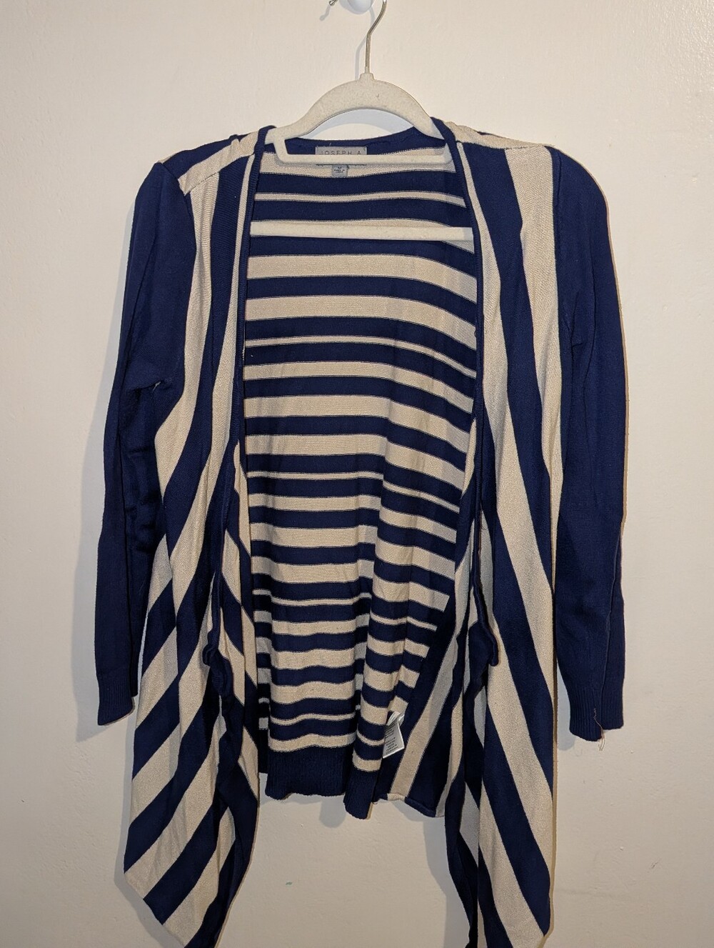Joseph A Navy and Cream Striped Drape-Front Cardigan